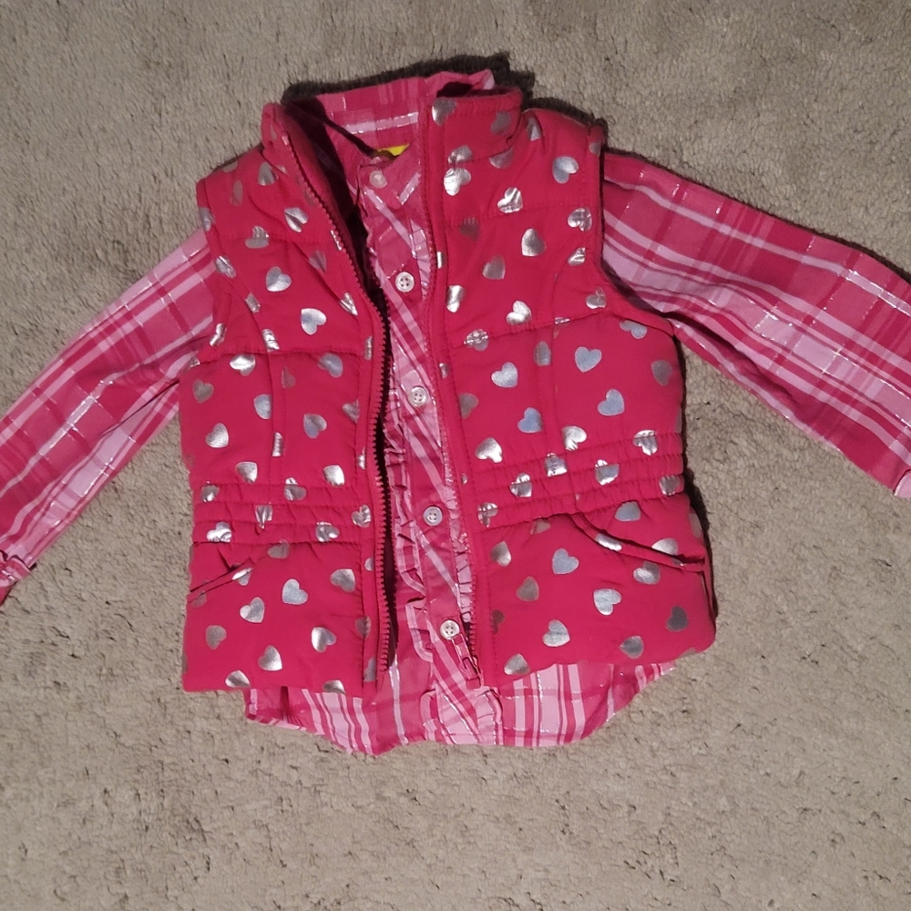 Penelope Mack 2pc Shirt Vest Set Toddler Girls Hearts Stripes Ruffles 18 Mo.